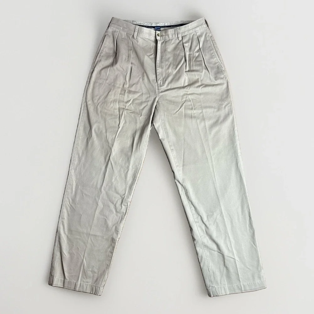 Vintage Polo Ralph Lauren Andrew Pants Mens 34x32 Khaki Chino Preppy Pleated